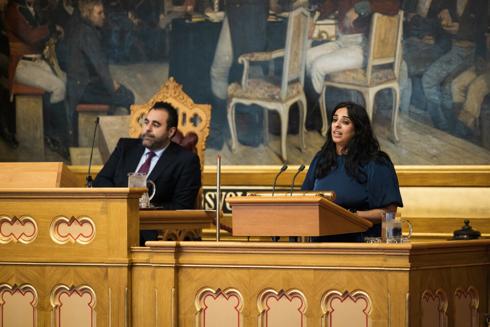 Kultur- og likestillingsminister Lubna Jaffery (Ap) la tirsdag fram regjeringens årlige redegjørelse om mediepolitikk og ytringsfrihet i Norge.Foto: Peter Mydske/Stortinget