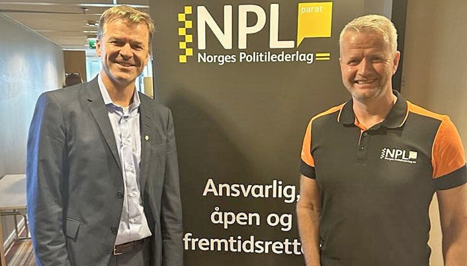 Statssekretær Sigve Bolstad (Sp) og gjenvalgt leder i Norges Politilederlag, Kjetil Ravlo. Statssekretær Sigve Bolstad (Sp) og NPL-leder Kjetil Ravlo på landsmøtet.