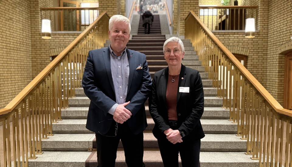 Frank Gran, lokallagsleder i Norges Politilederlag (NPL) sør-øst politidistrikt, og Wenche Bjørngaard, organisasjonssekretær i NPL, i Stortinget etter debatten om utviklingen av politiet.