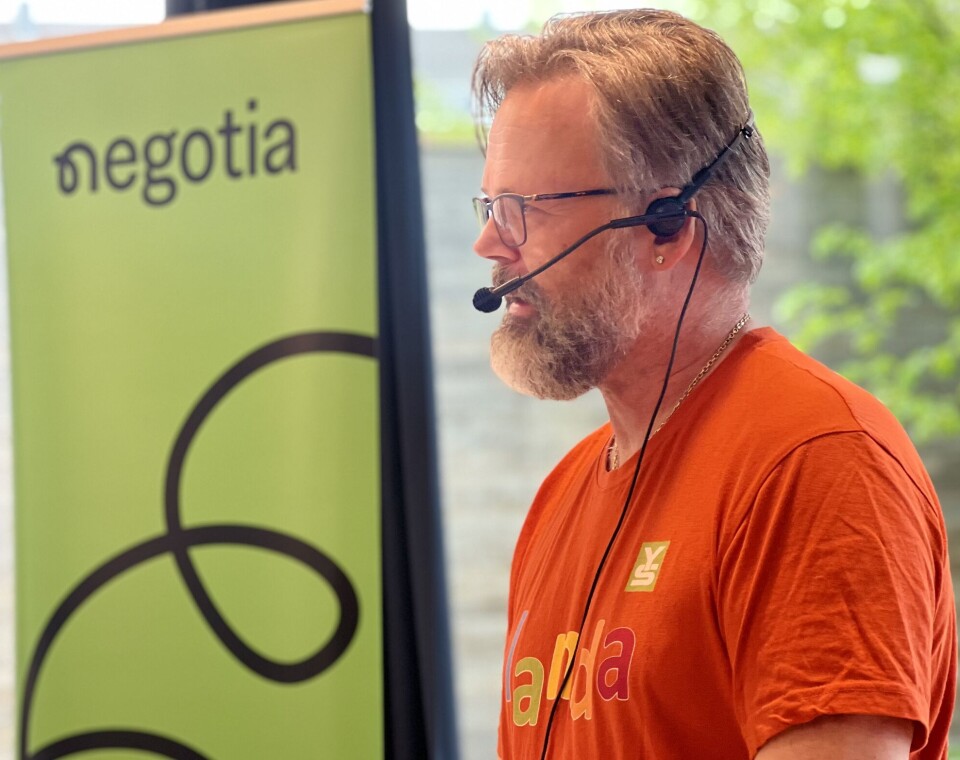 Negotia-leder Eirik Bornø under sin appell.